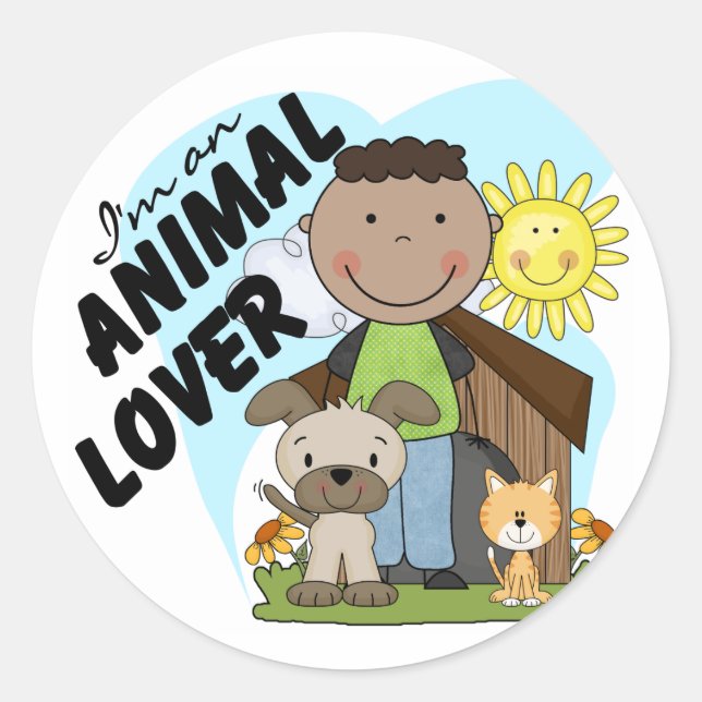 Animal Lover African American Boy Tshirts Classic Round Sticker (Front)