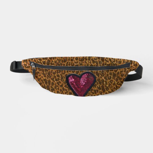 Animal Lover Cheetah Print Glitter Sequin Heart  Fanny Pack