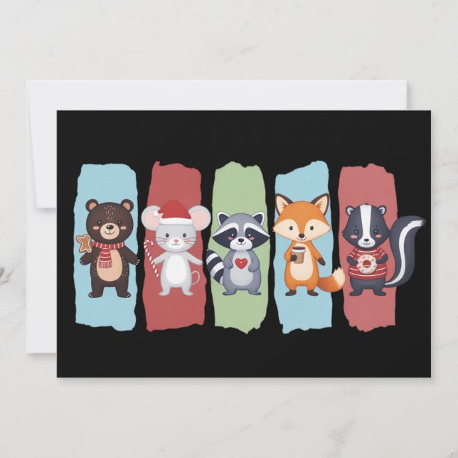 Animal Lover Christmas Raccoon Opossum Winter  Holiday Card (Front)