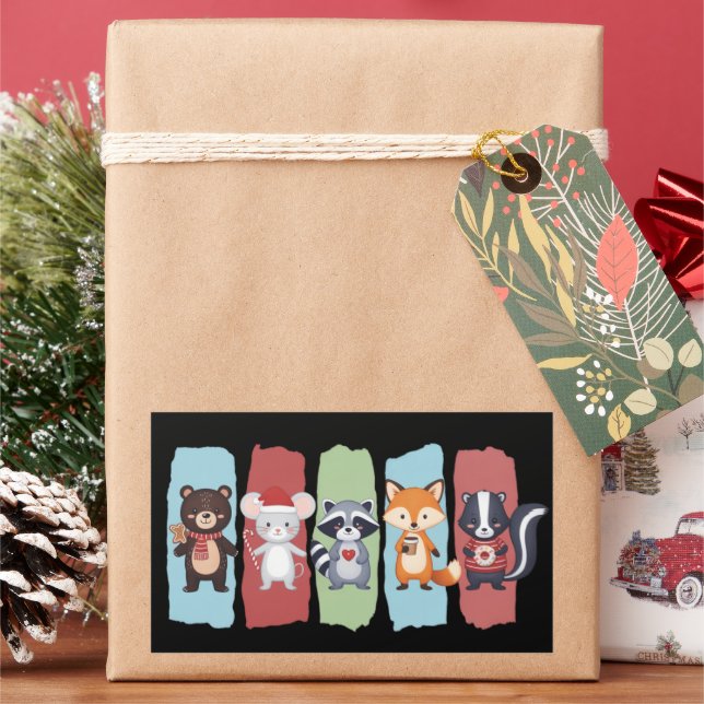 Animal Lover Christmas Raccoon Opossum Winter  Rectangular Sticker (Holiday)