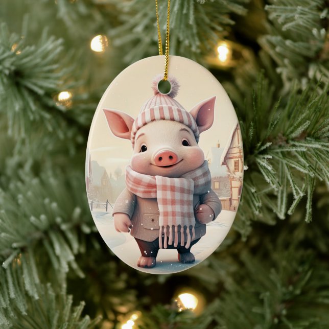 Animal Lover Gift, Farm Lover Gift, Cute Pig Ceramic Ornament (Tree)