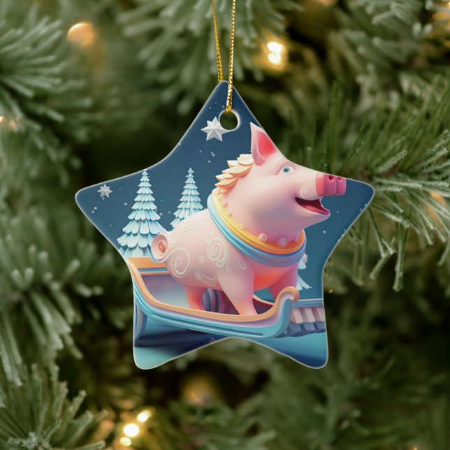 Animal Lover Gift, Farm Lover Gift, Cute Pig Ceramic Ornament (Tree)