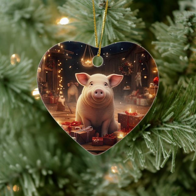 Animal Lover Gift, Farm Lover Gift, Cute Pig Ceramic Ornament (Tree)