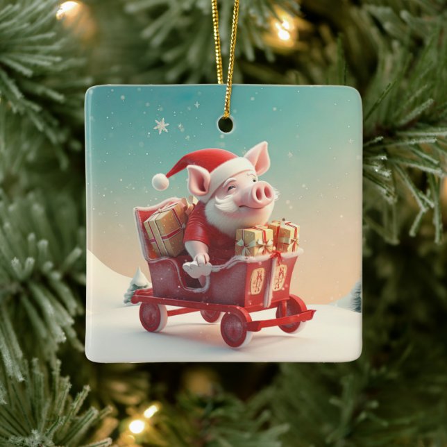 Animal Lover Gift, Farm Lover Gift, Cute Pig Ceramic Ornament (Tree)