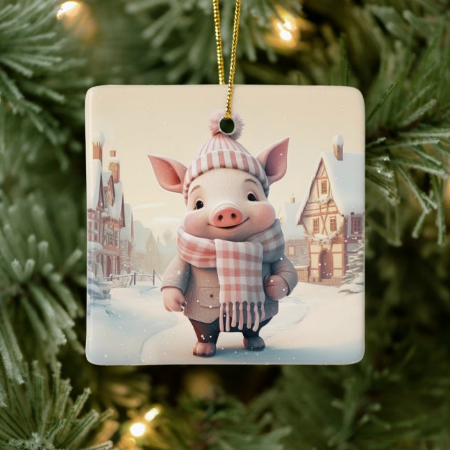 Animal Lover Gift, Farm Lover Gift, Cute Pig Ceramic Ornament (Tree)