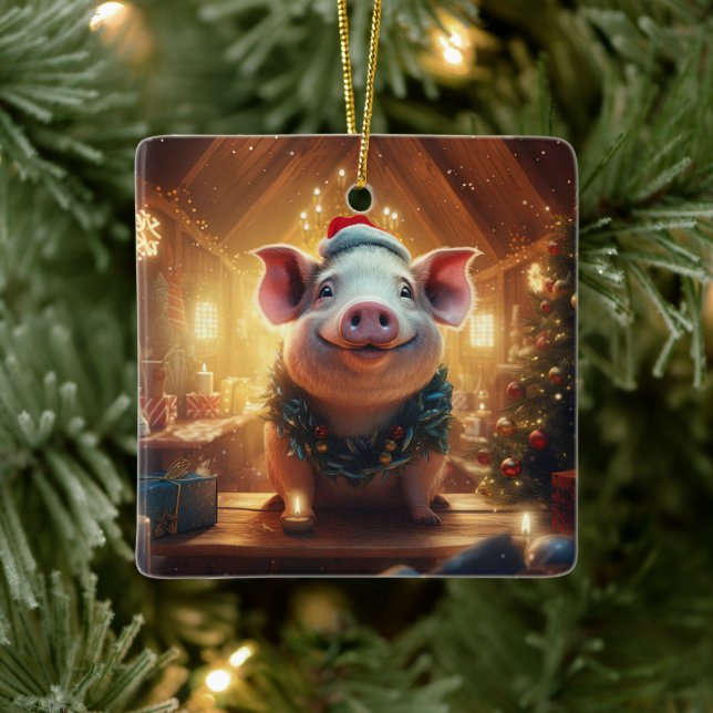Animal Lover Gift, Farm Lover Gift, Cute Pig Ceramic Ornament (Tree)