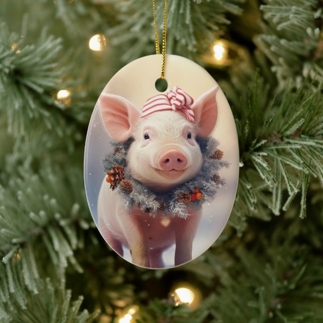 Animal Lover Gift, Farm Lover Gift, Cute Pig Ceramic Ornament (Tree)