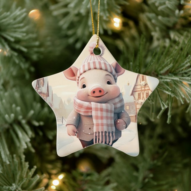 Animal Lover Gift, Farm Lover Gift, Cute Pig Ceramic Ornament (Tree)