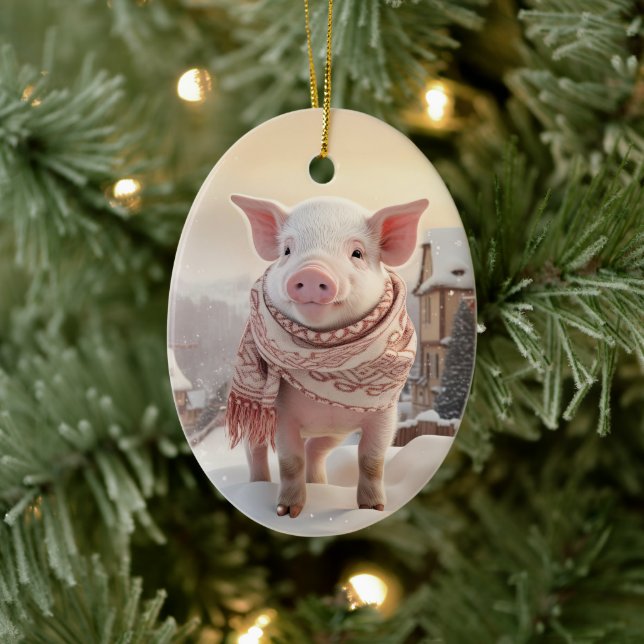 Animal Lover Gift, Farm Lover Gift, Cute Pig Ceramic Ornament (Tree)