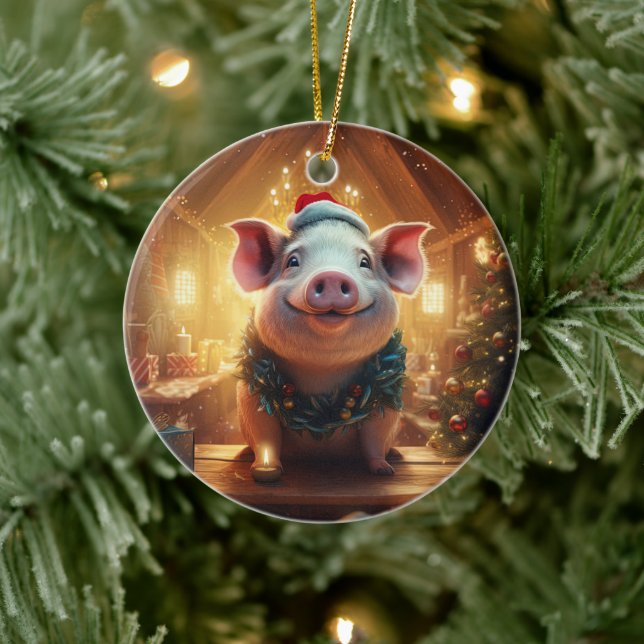 Animal Lover Gift, Farm Lover Gift, Cute Pig Ceramic Ornament (Tree)