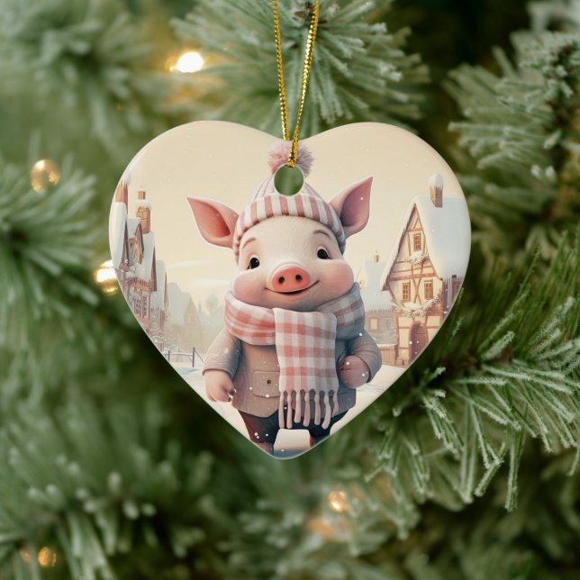 Animal Lover Gift, Farm Lover Gift, Cute Pig Ceramic Ornament (Tree)