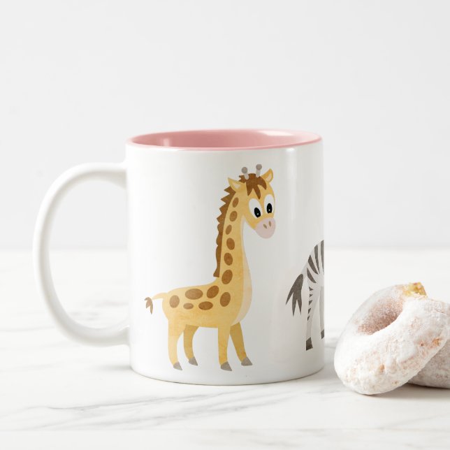 Animal Lover Giraffe and Zebra Two-Tone Coffee Mug (With Donut)