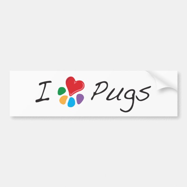 Animal Lover_I Heart Pugs Bumper Sticker (Front)