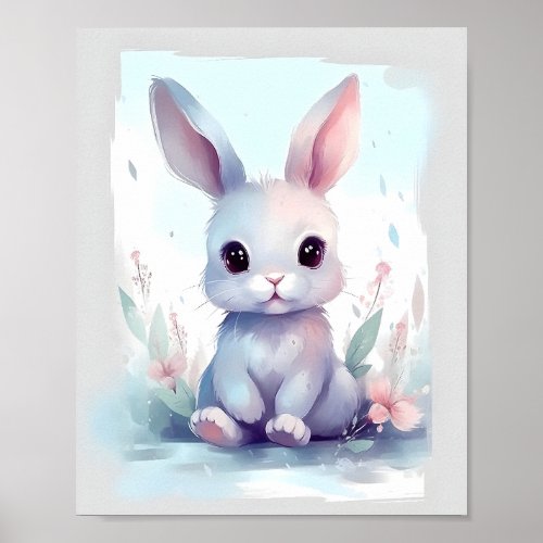 Animal Lover Watercolor Illustration Cute Bunny Poster