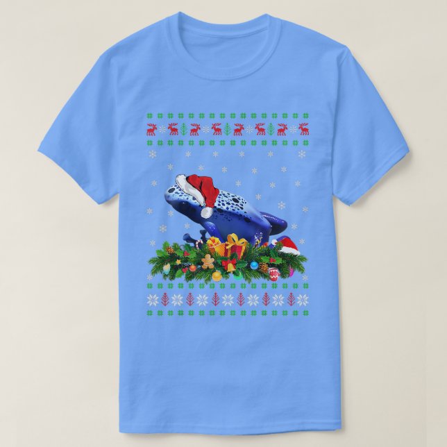 Animal Lover Xmas Santa Hat Ugly Poison Dart Frog  T-Shirt (Design Front)