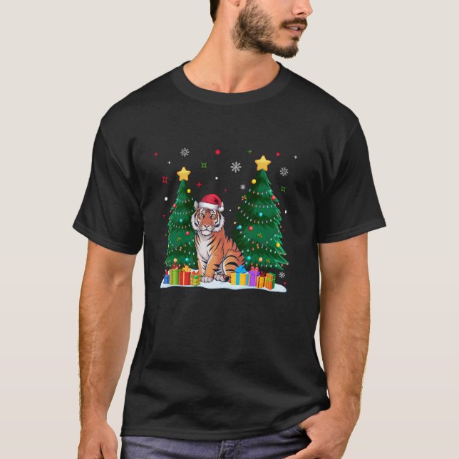 Animal Lovers Bengal Tiger Santa Hat Ugly Christma T-Shirt (Front)