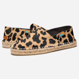 Animal Lovers Faux Leopard Black Print on ORANGE Espadrilles