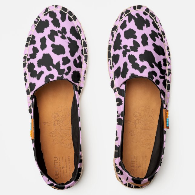 Animal Lovers Faux Leopard Black Print on PINK Espadrilles (Front)