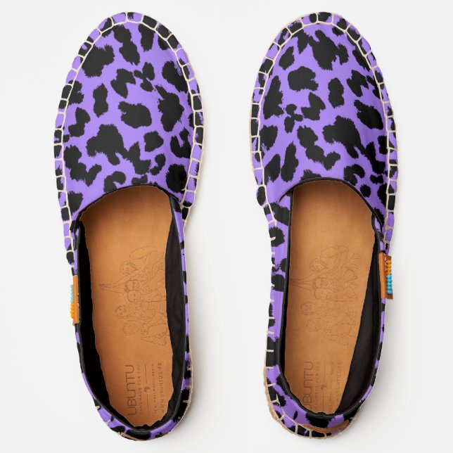 Animal Lovers Faux Leopard Black Print on PURPLE Espadrilles (Front)