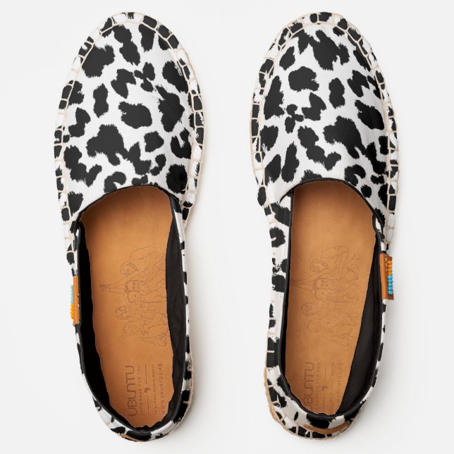 Animal Lovers Faux Leopard Black Print on WHITE Espadrilles (Front)