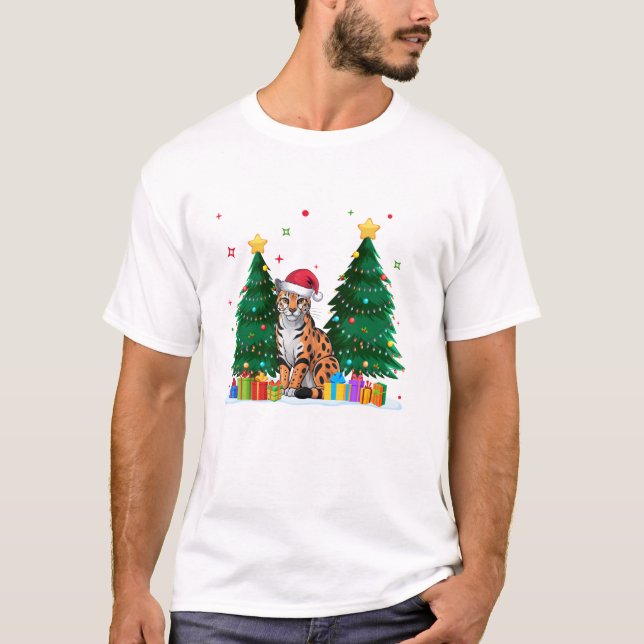 Animal Lovers Ocelot Santa T-Shirt (Front)