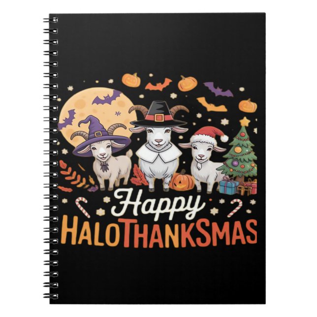 Animal Lovers Owners Happy Hallothanksmas Essentia Notebook (Front)