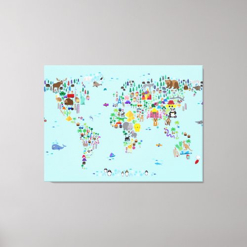 Animal Map of the World Canvas Print