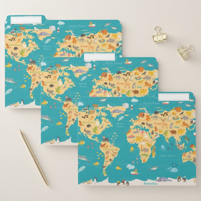 Animal Map of the World For Kids File Folder (Set)