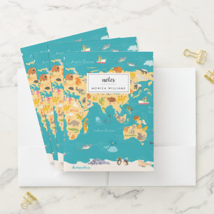 Animal Map of the World For Kids Pocket Folder