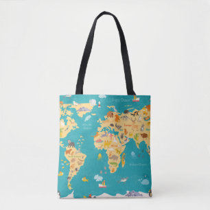 Animal Map of the World For Kids Tote Bag