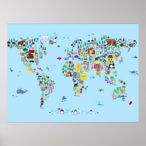 Animal Map of the World Poster