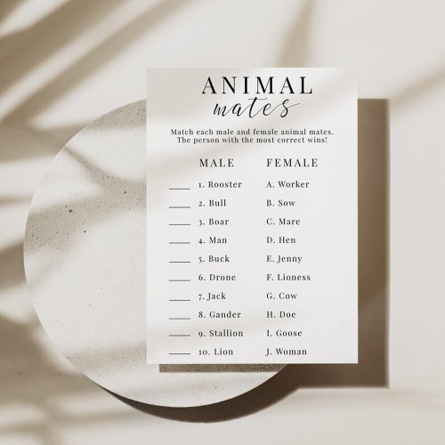 Animal Mates Bridal Shower Game Invitation