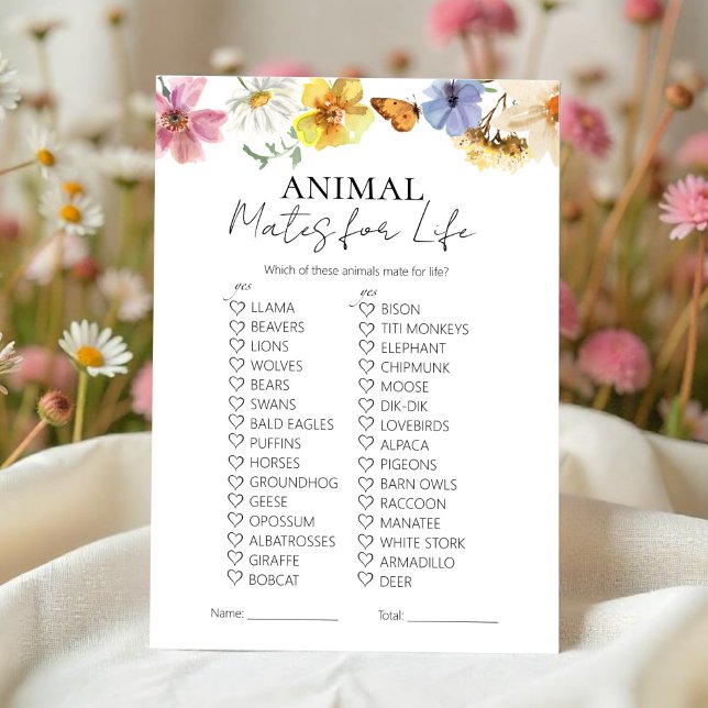 Animal Mates for Life | Bridal Shower Game Card (Creator Uploaded)