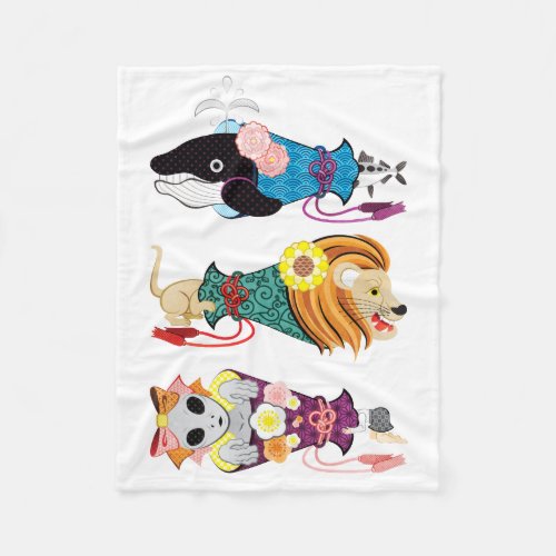 Animal megaphone ... fish, cat, girl (remake) fleece blanket