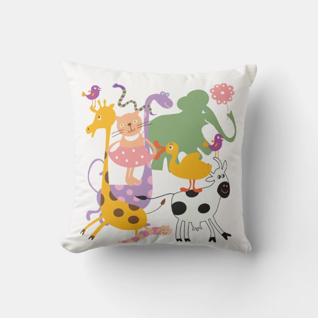 Animal Menagerie Pilllow Throw Pillow (Front)