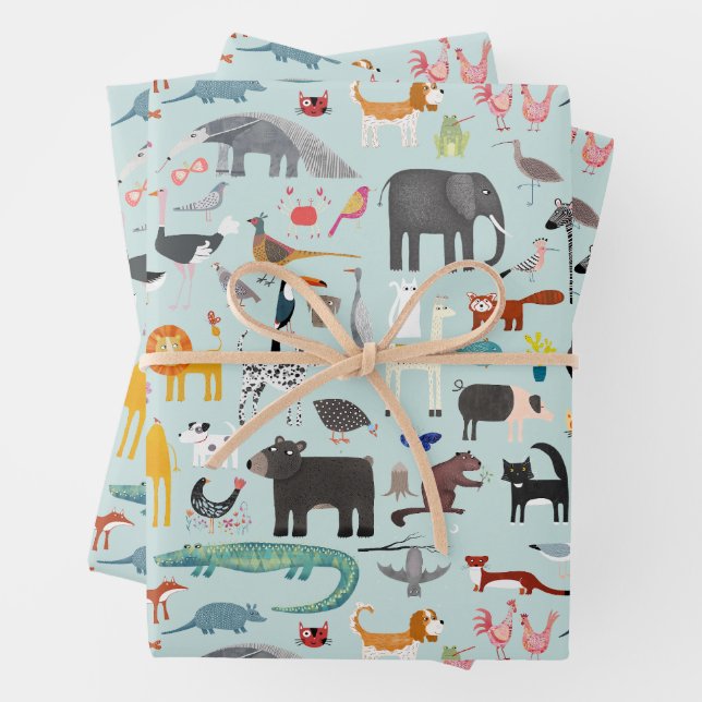 Animal Menagerie Wrapping Paper Sheets (In situ)