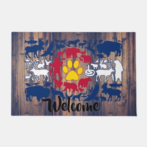 Animal mosaic Colorado flag custom welcome mat