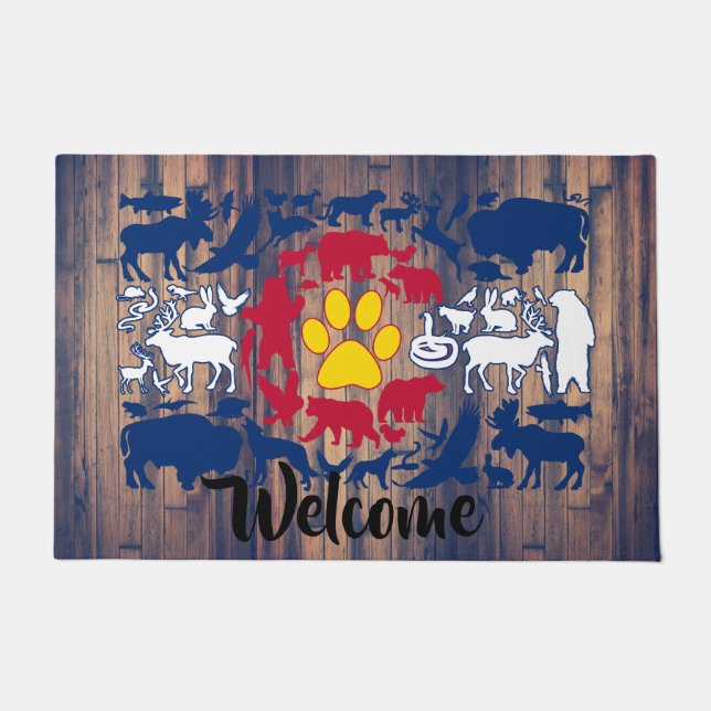 Animal mosaic Colorado flag custom welcome mat (Front)