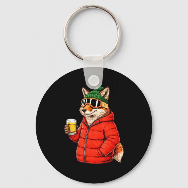 Animal motifs fox party après ski shirt skiingAnim Keychain (Front)