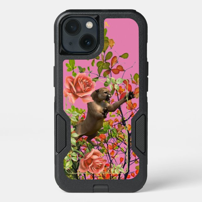 Animal Mountain Lion Rose on Pink Otterbox iPhone Case (Back)
