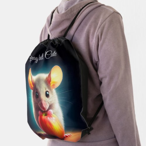 Animal mouse art apple little lovely gray rodent  drawstring bag