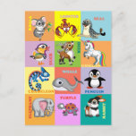 Animal Names with Cartoon Animal Pictures Postcard