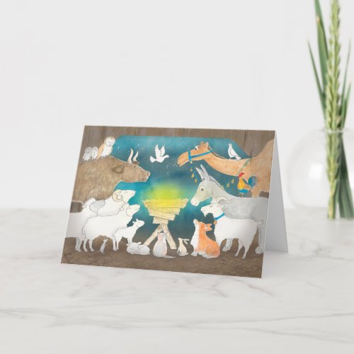 Animal nativity Christmas card