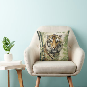 Animal Nature Tiger Bamboo Throw Pillow