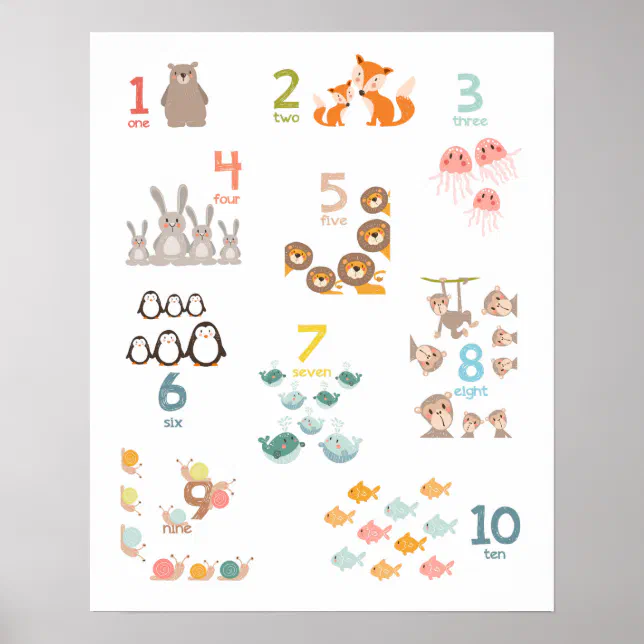 Animal numbers nursery print numbers Kids room | Zazzle