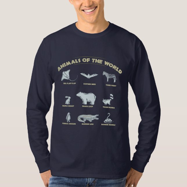 Animal of the World Exotic Wildlife Names T-Shirt (Front)