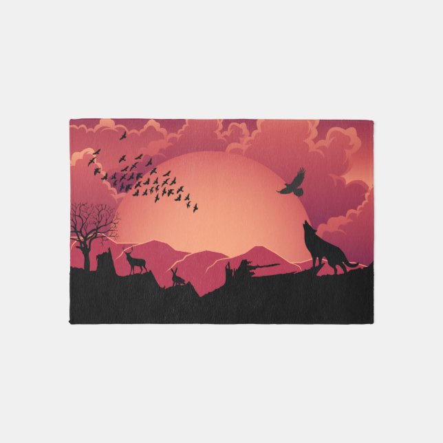 Animal Over the Mountain Sunset Rug (Front)