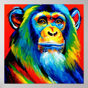 Animal Painting Sad Ape Colorful Rainbow Poster