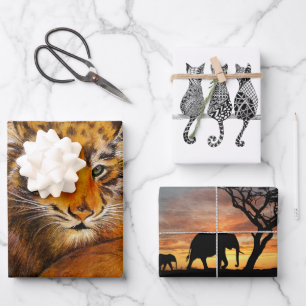 Animal painting Wrapping Paper Flat Sheet Set of 3
