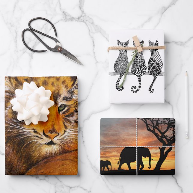 Animal painting Wrapping Paper Flat Sheet Set of 3 (Front)
